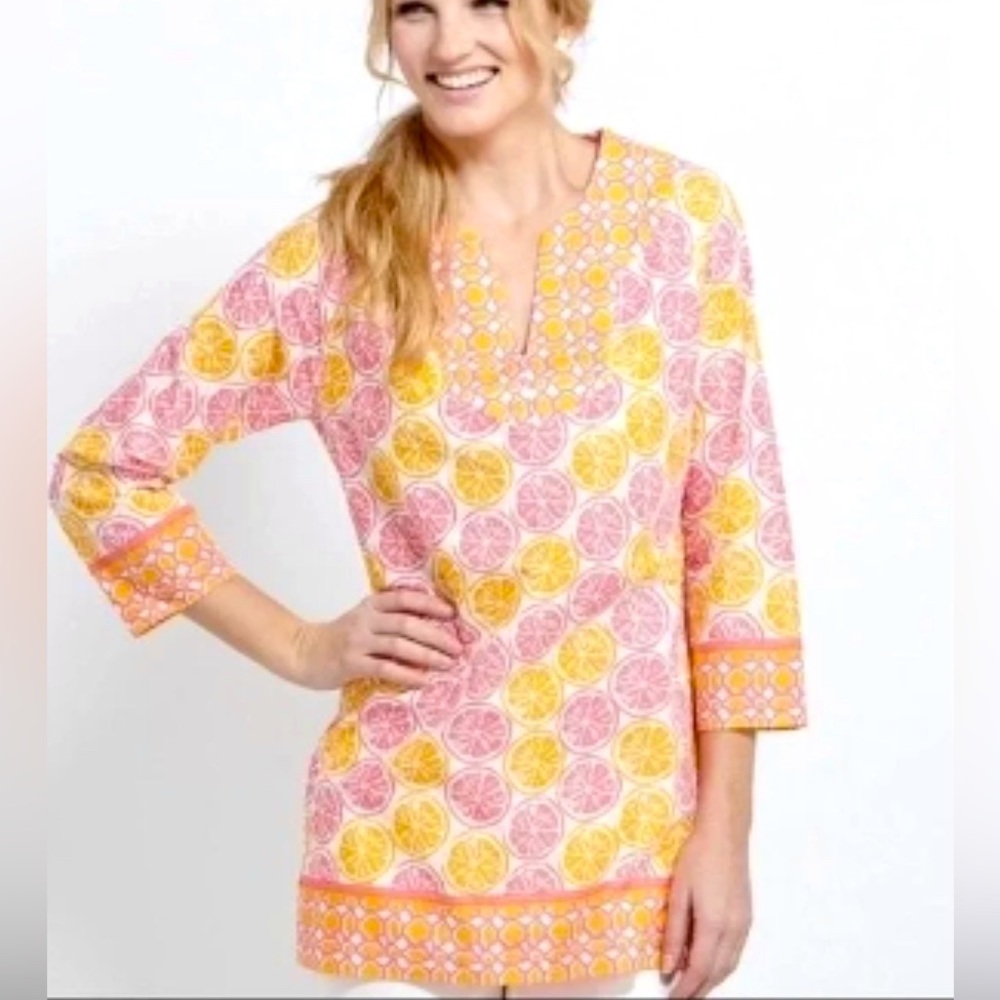 Vineyard Vines lemons and limes tunic in sunset pink Size Medium